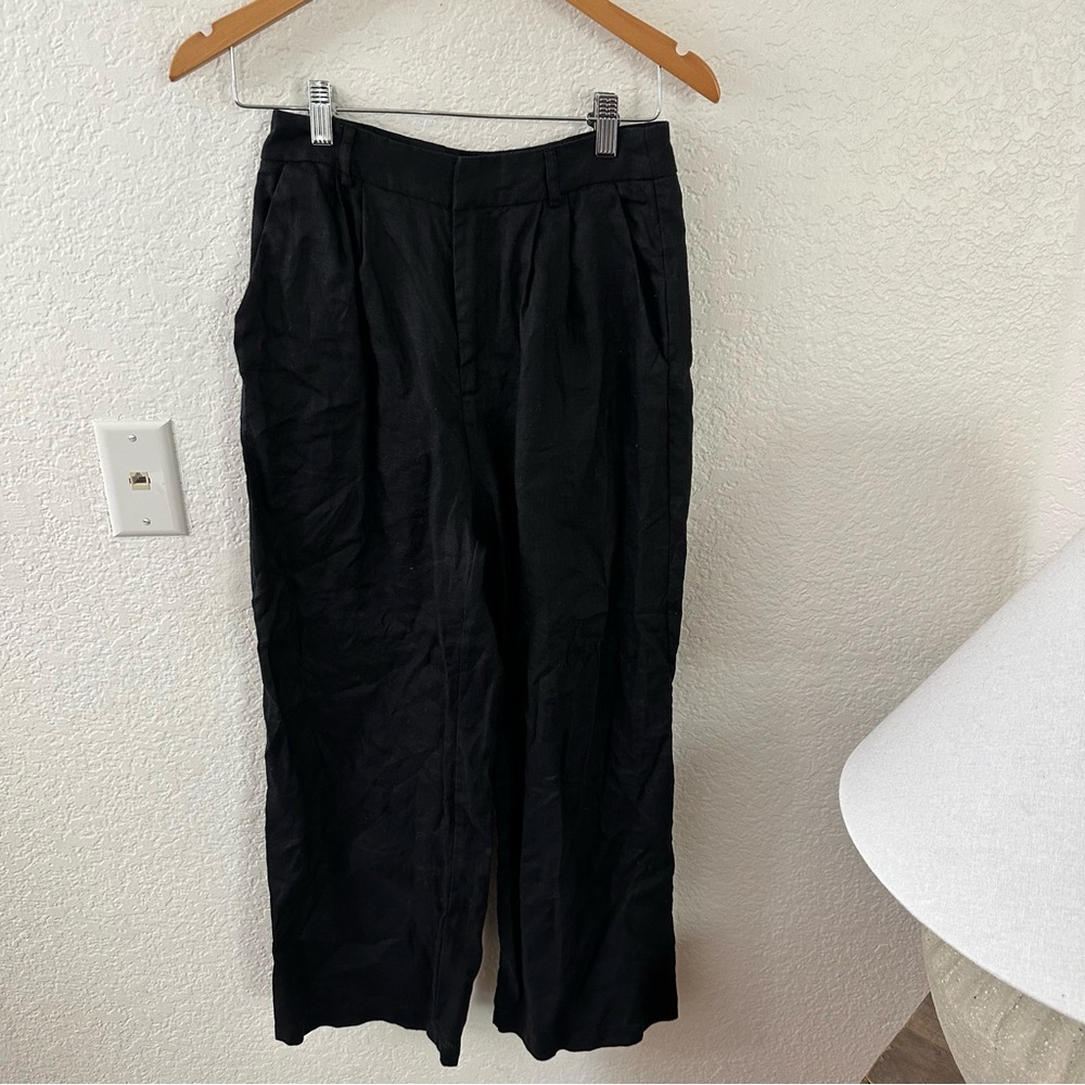 Dissh Black ankle crop Linen Wide Leg Pants